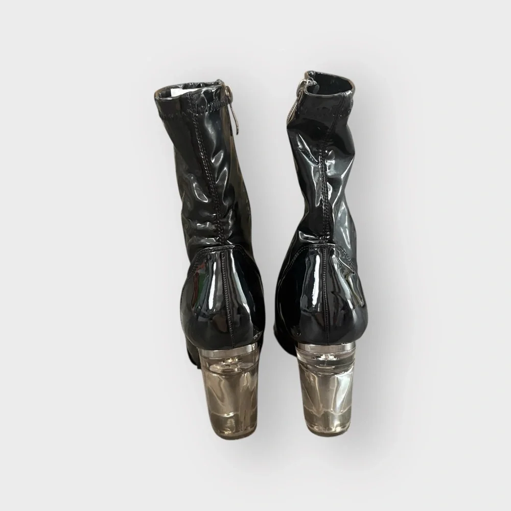 Cape Robbin Black Faux Patent Leather Booties with Perspex Lucite Heel - Glossy - Picture 2 of 8